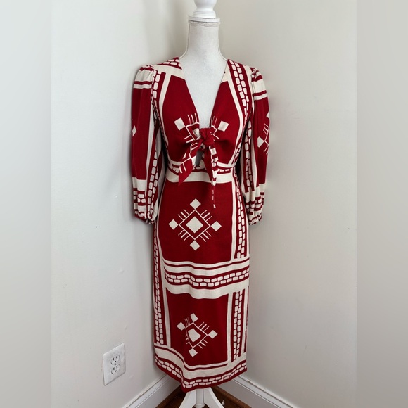 Caroline Constas Sun Goddess Tie-Up Cutout Front Linen Blend Column Dress sz XS - Picture 3 of 16